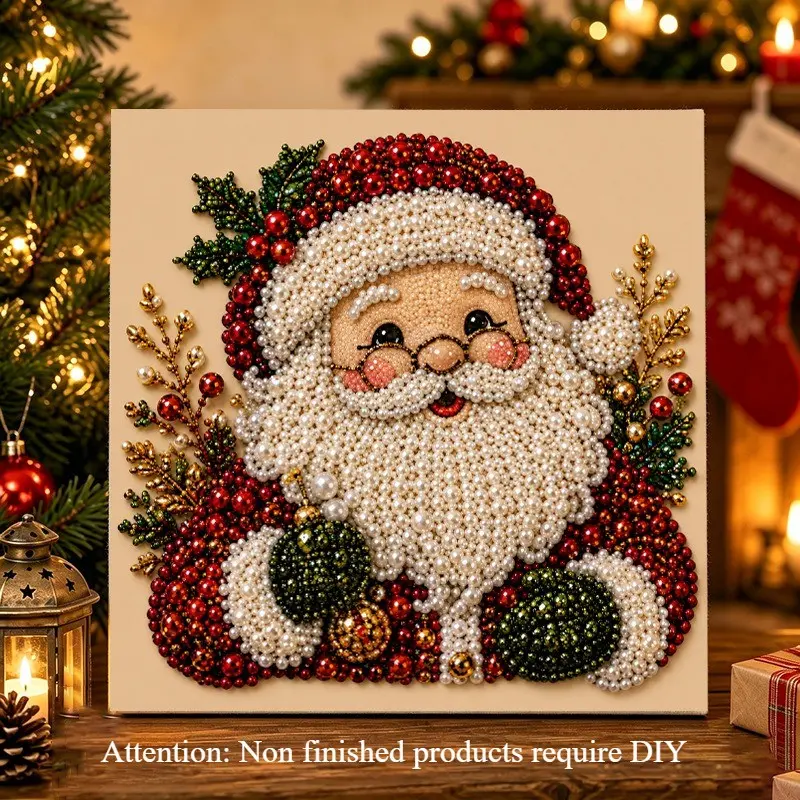 Christmas Pearl Diamond Painting Art DIY Kit, 3D Pearl Bead Art Craft Kit for Adults and Beginners, Gemstone Diamond Dot Beads for Home Wall Decoration