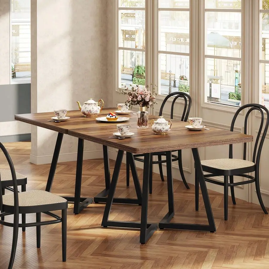 31.5-Inch Square Conference Table 2-4, Compact Office Table Small Spaces, Seminar Room, Brown & Black