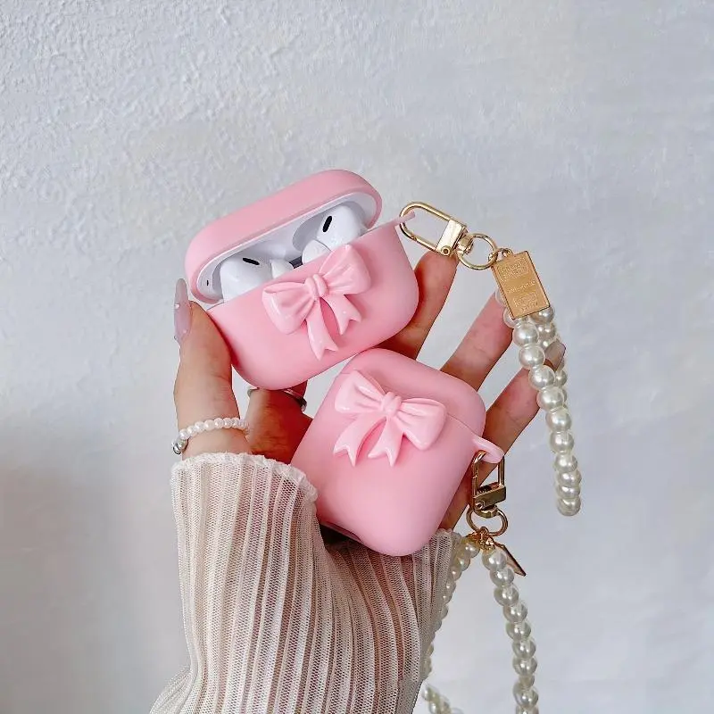 Pink Bow Earphone Case for iPhone Earphone Case for Airpods 1/2 Generation Earphone Protective Case New Wireless Earphone Protective Case for Airpods 3/Pro/Pro2 Earphone Protective Shell Boyfriend/Girlfriend Gift