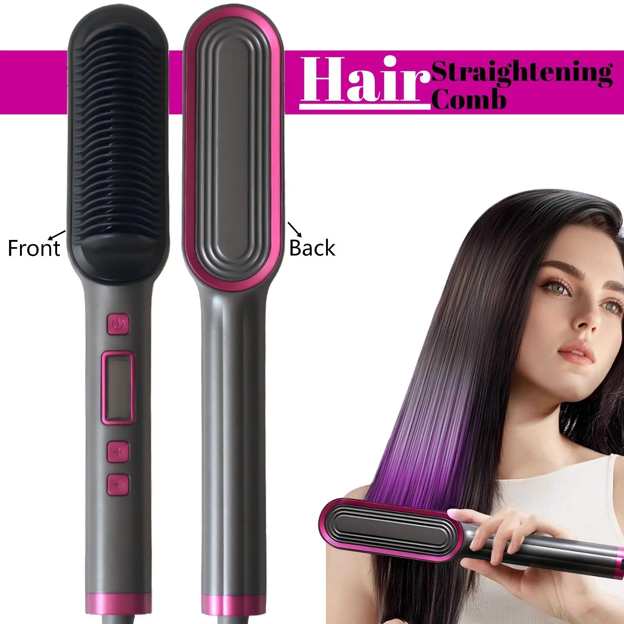 Professional Straightening Comb, Ceramic Flat Iron Brush, Fast Heating, Adjustable Temperature, Dry & Wet Use, Best Gift for Women, Hair Styling Tool