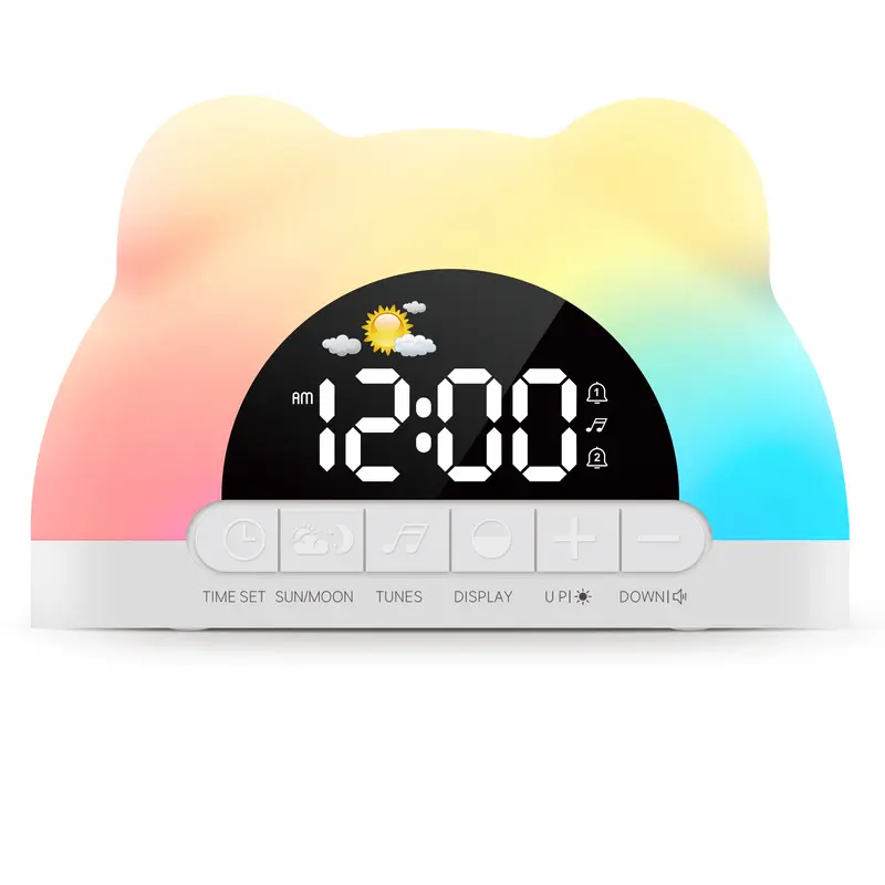 Kids OK to Wake Alarm Clock, Cat Shaped Clock with 12 Colors Night Light, Soothing Sounds, Child Lock and Dual Alarms, Sleep Training Clock, Birthday Gift for Boys & Girls