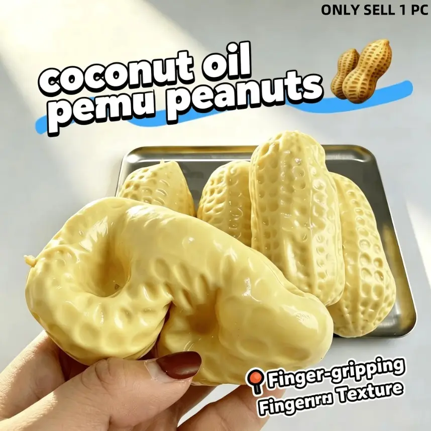 Peanut Squishy Toy, Food-Shaped Stress Relief, Sensory Fidget Squishies, Squishy Fidgets, Large Non-Rebound, Soft Texture, Shapeable Fidget for Adults, Perfect Gift