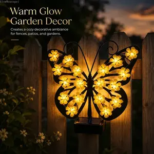 【Butterfly dose not flap its wings.】Solar Butterfly Garden Light Outdoor Fence Decor Warm Glow Flower LED Waterproof Wall Mounted Hanging Lamp Outside Patio Yard Lawn Ornaments Cozy Vibe Summer Home Improvement Gifts for Mom Women