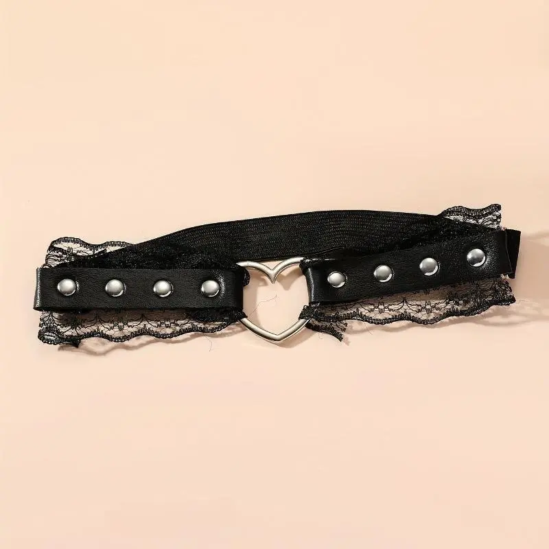 Punk PU Leather Thigh Garter for Female Adults, Studded Sporty Chic Leg Strap with Adjustable Elastic Band and Heart Buckle, Stud Accents, Carnival Party, Decorative Studs