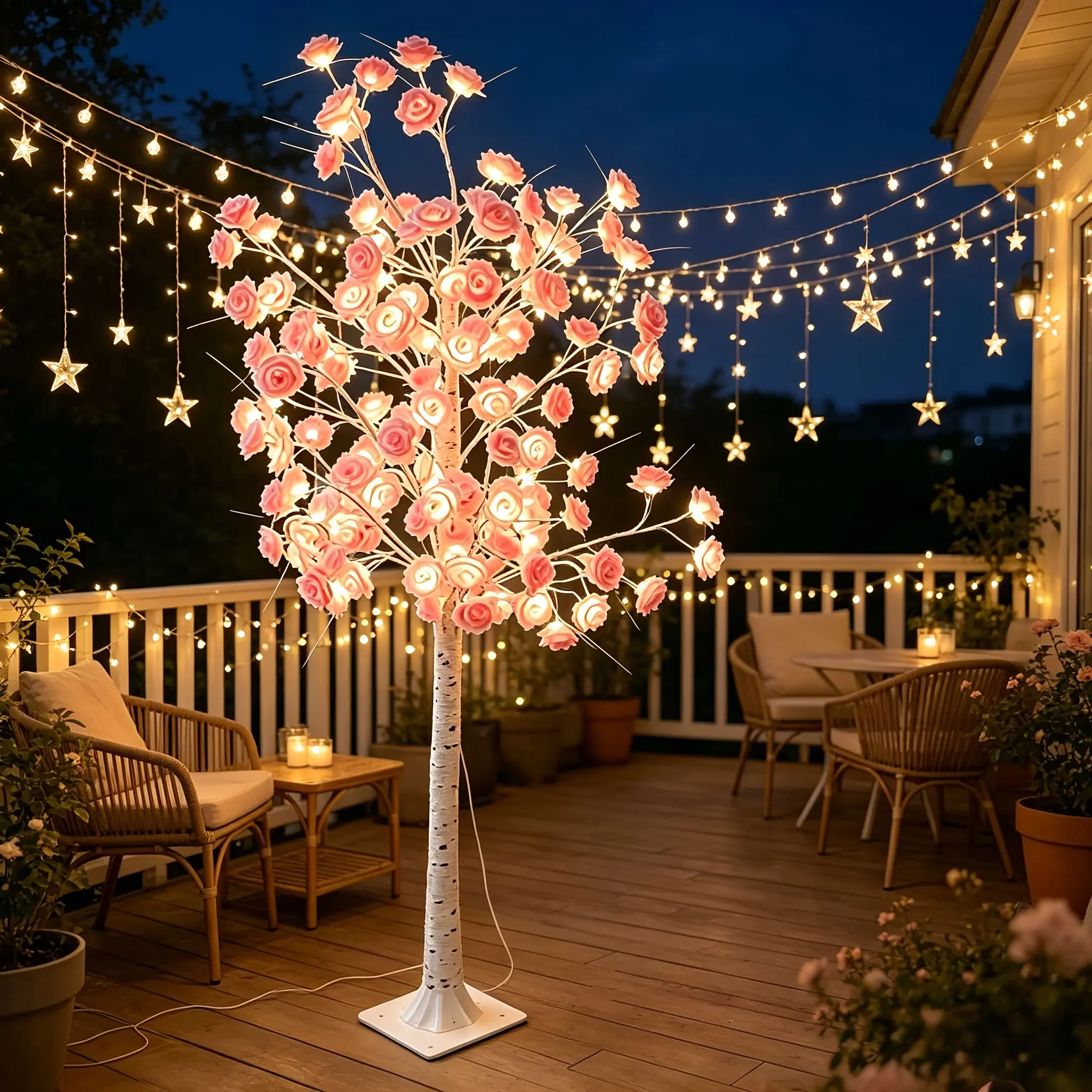 4.42/5.51/6.52 FT Artificial Birch Rose Tree Floor Lamp, LED Tree with Pink & White Roses, 8 Lighting Modes, USB Powered.Suitable for Weddings, Birthdays, Parties, Proposals, Engagements, Anniversaries, Home, Holiday Decor & Seasonal Gifts