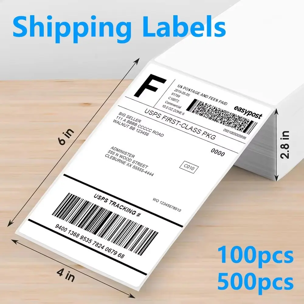 100 Sheets 4x6 Inch Thermal Shipping Labels Label Stickers 100x150mm Self-Adhesive Waybill Sticker Paper for Thermal Label Printer Business Express Logistics