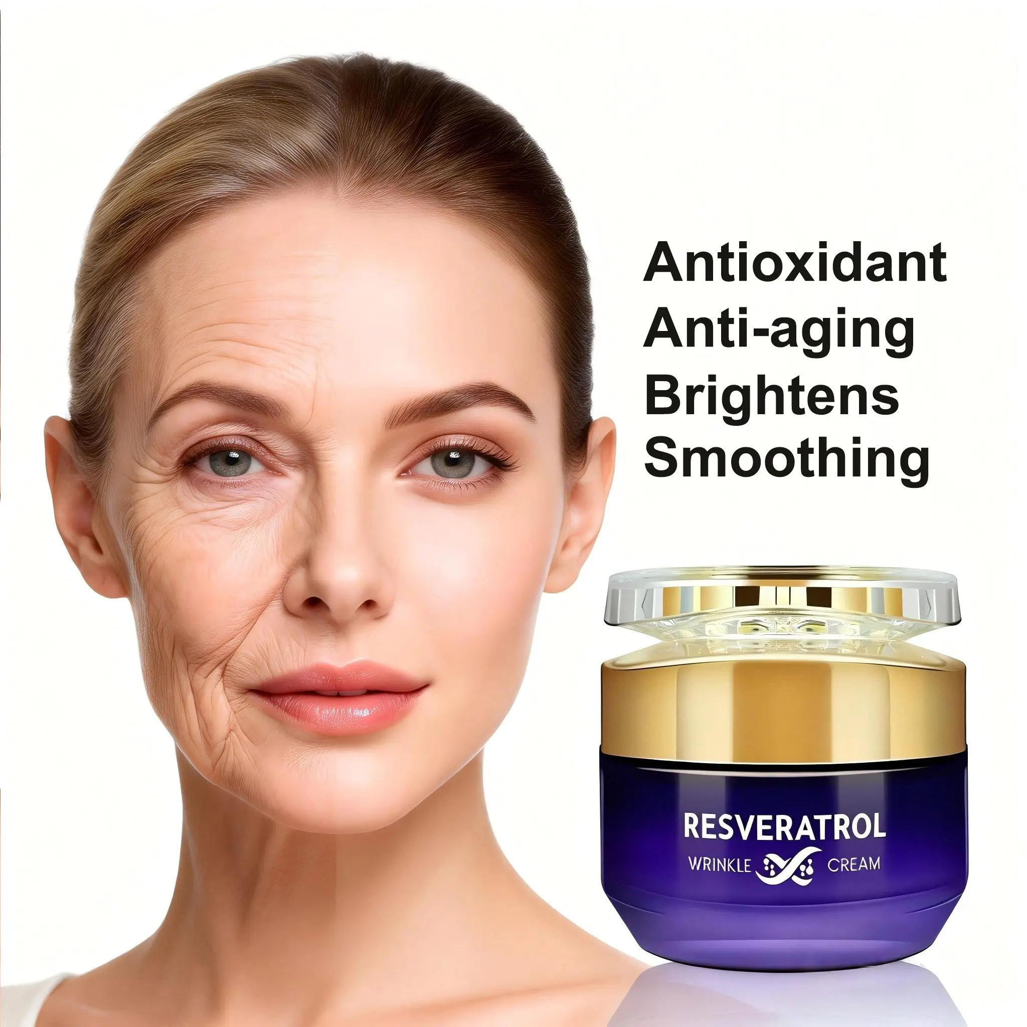 Resveratrol Anti-Wrinkle Cream, Hydrating Moisturizing Resveratrol & Aloe Vera Moisturizer, Fades Fine Lines, Brightens Skin, Firming Face Lift, All Skin Types, 50g