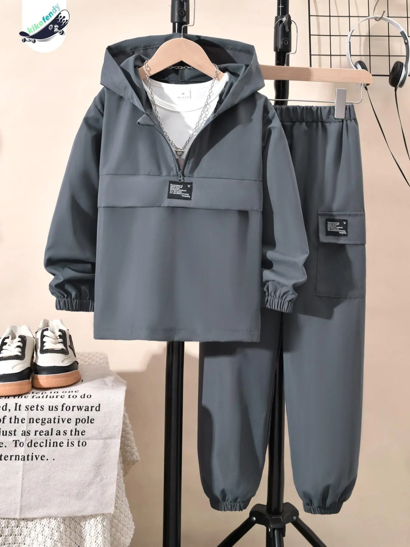 Two-piece Set Boy's Solid Zip Up Hoodie & Pocket Sweatpants Set, Outfit Sets, Casual Comfort and Functionality Long Sleeve Hooded Sweatshirt & Jogger Pants, Kids Spring & Fall Clothes