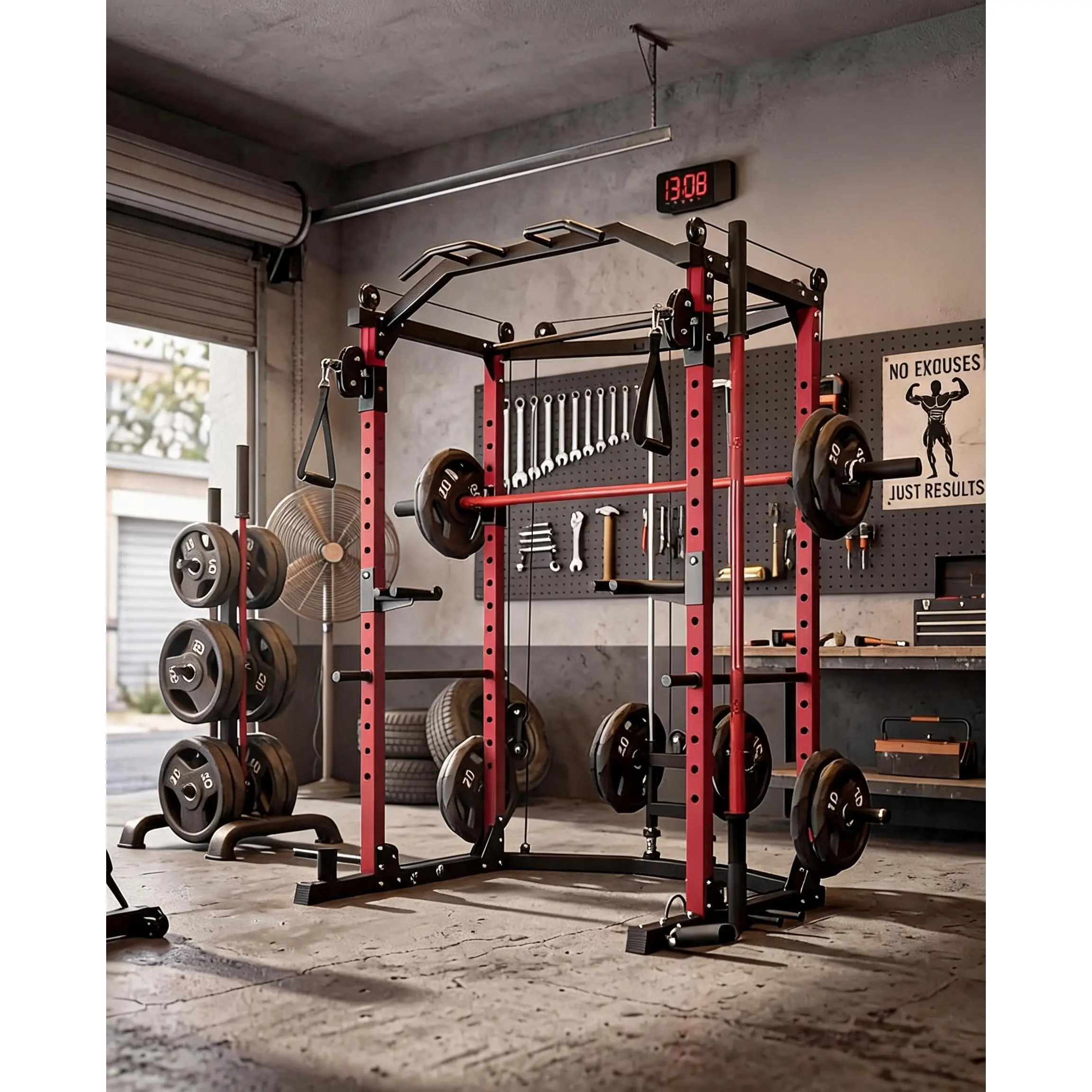 1600LBS Full-Featured Home Gym Power Cage, Multi-Function Squat Rack with Cable Crossover, Complete Strength Training Station with LAT Pulldown, J-Hooks, Dip Bars & Landmine for Home Fitness