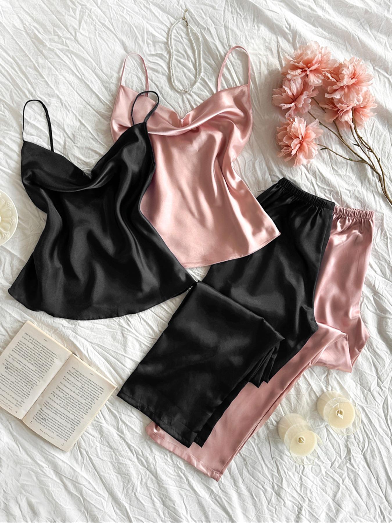 Women's Solid Color Cami Top & Elastic Waist Pants Pajama Set, Casual Comfy Loungewear Set for Daily Wear, Ladies Sleepwear for Summer