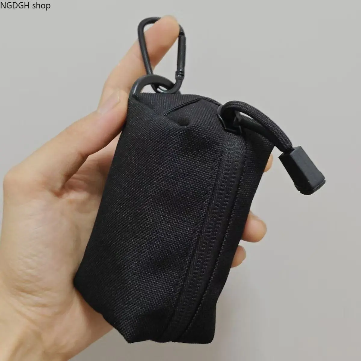 Mini Fabric Utility Pouch with Zippered Top & Carabiner Clip, Black Unisex Keychain Holder for Keys and Earbuds for Daily Use, Fabric Pouch, Daily Carry, Mini Pocket