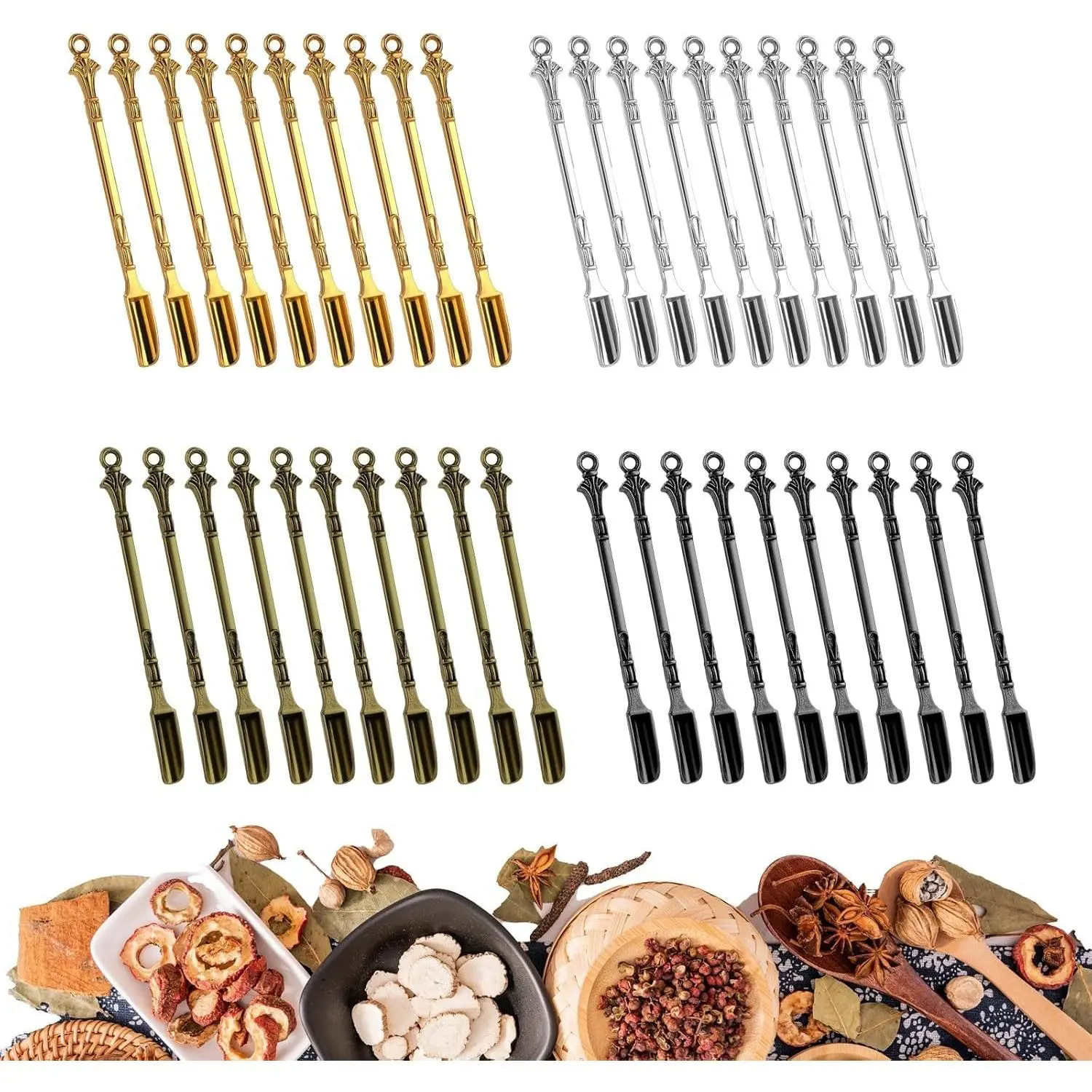 40 PCS Mini Spoons, Tiny Metal Mini Shovel Spoons for Powder, Metal Spoon Power Scoop Tableware Charm Kitchen Pendant Spoon for Measuring Spices,Herbs,Powder,Coffee,Sugar