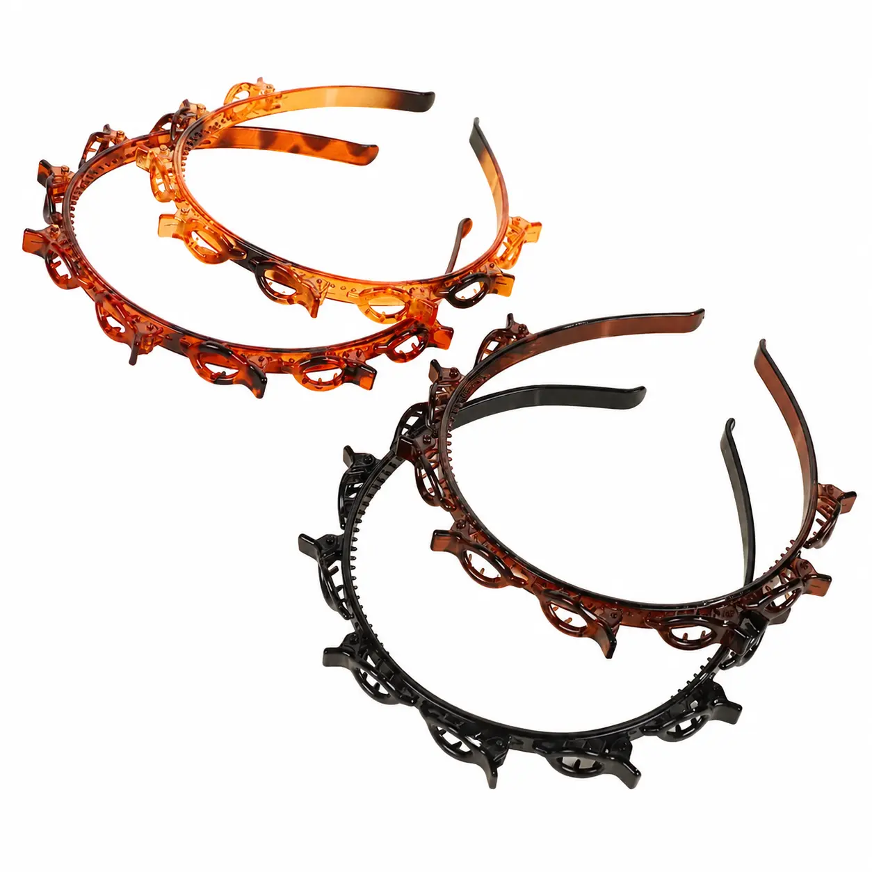4-Pack Double-Layer Twist Plait Headbands with Secure Non-Slip Clips — Flexible Braided Hair Hoops for Skincare Routines, Makeup Application, Daily Wear, and Gentle Hair Styling Without Tension or Slippage