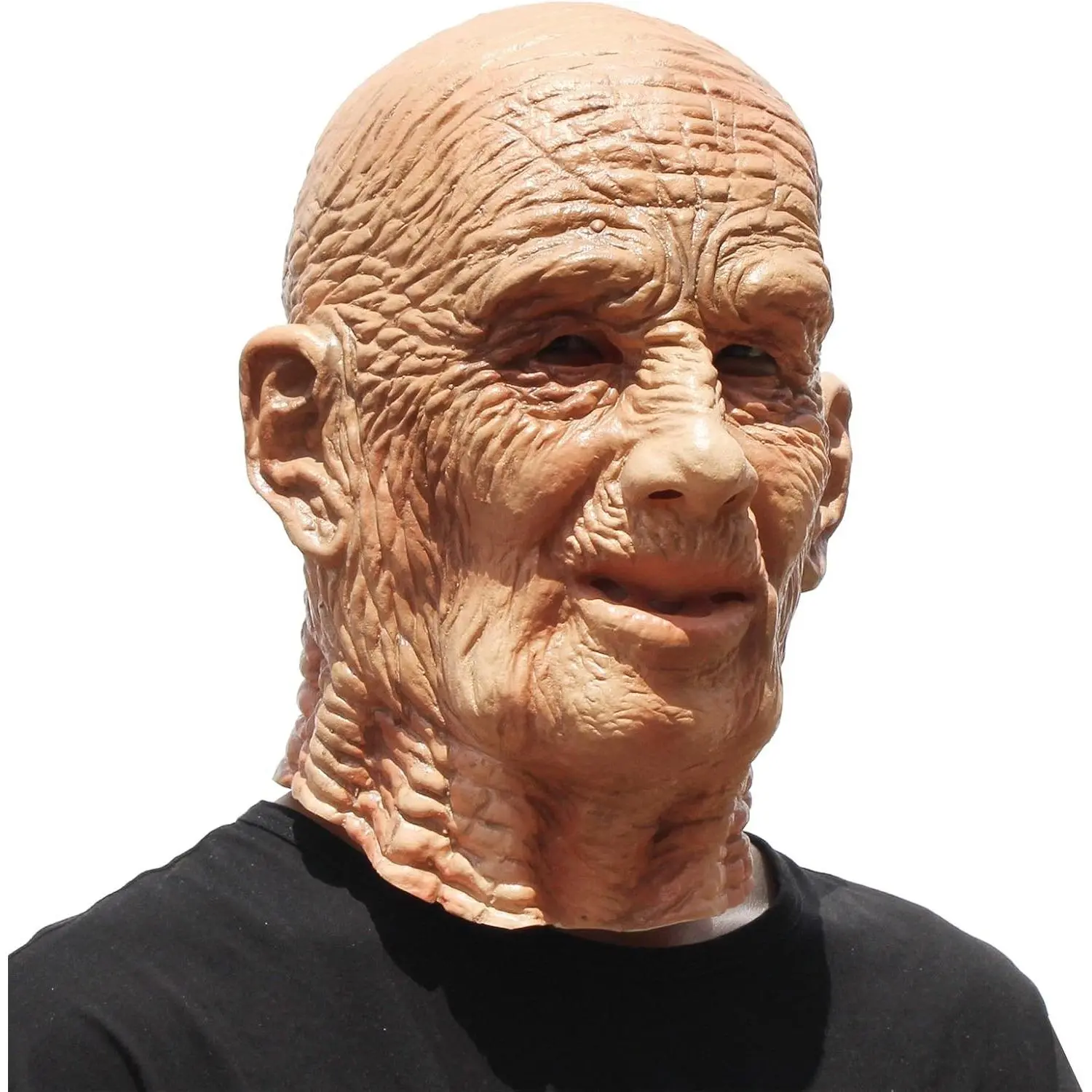 Realistic Old Man Mask, Lifelike Wrinkled Latex Full Head Cover, Adult Halloween Costume Party Accessory with Gift Box