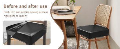 Soft Leather Chair Seat Covers Dining Chairs Set of 2, Waterproof Seat Covers for Kitchen High Stretch & Well-Fitted Chair Covers Dining Chairs with Elastic Ties