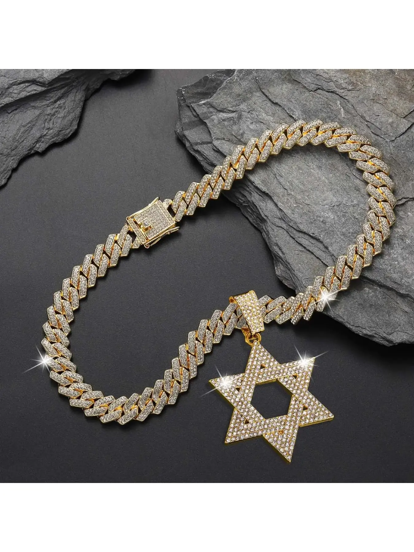 6-Pointed Star Cubic Zirconia Necklace, Unisex Hip Hop Pendant Chain, Fashion Casual Daily Accessory, Birthday Anniversary Gift for Men/Women, Ideal for Fashion Photos