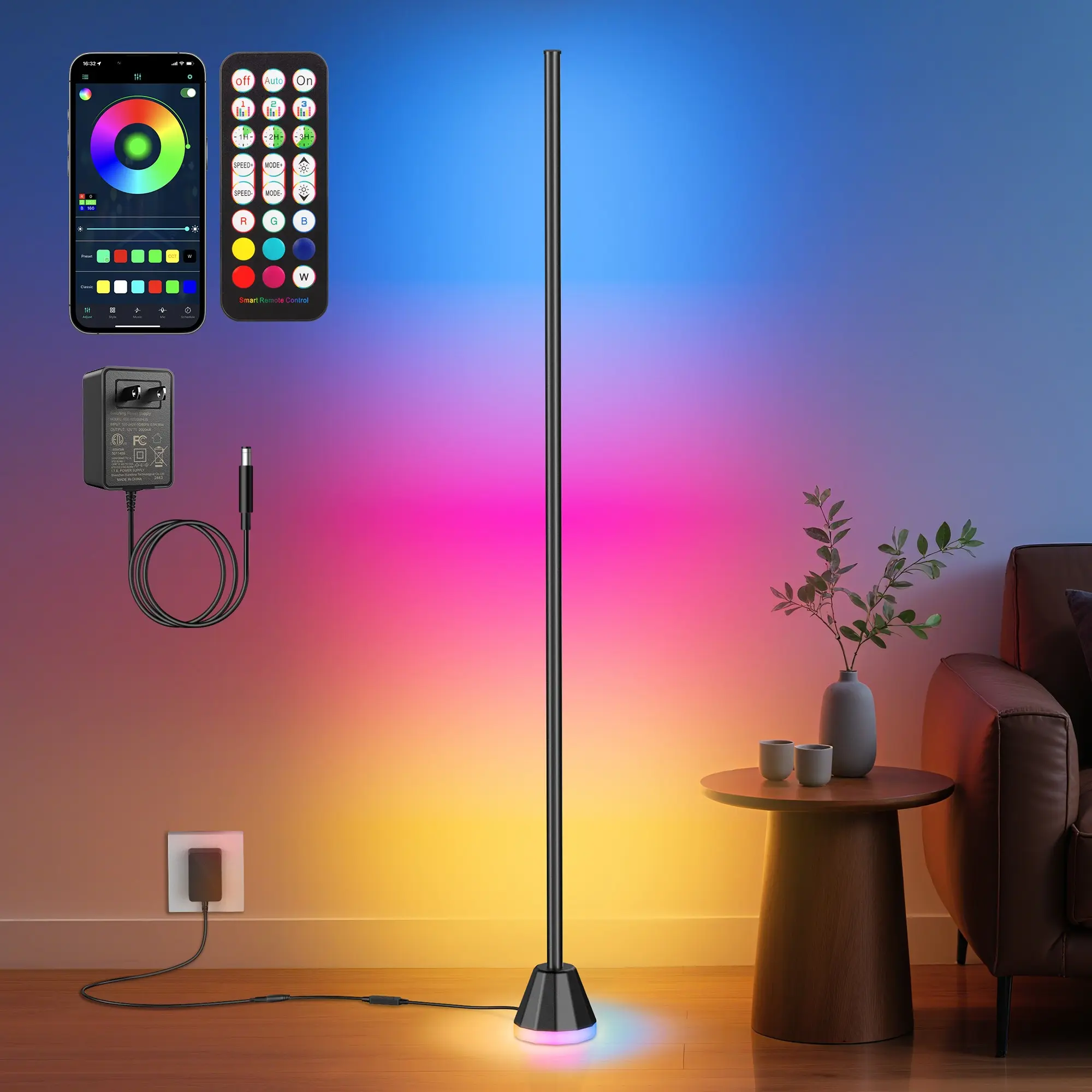 Riyo LED Floor Lamp with APP Control, RGB 16 Million Colors, 68+ Scenes, Music Sync, Remote, Color Changing, Cone Design, Ideal for Gaming, Photography, Living Room Decor, LED Ambient Lighting