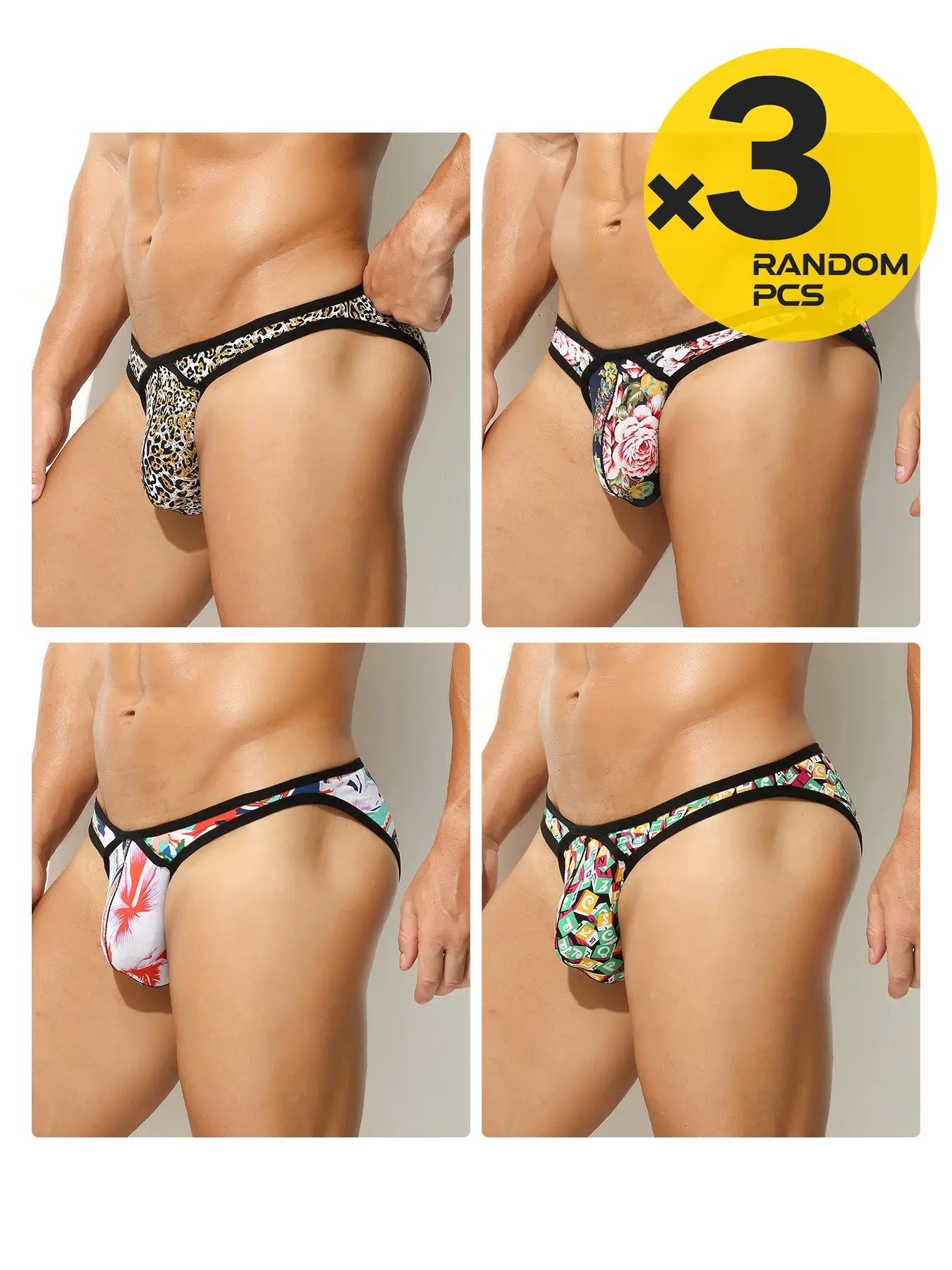 2/3/4Pcs Random Printed Men Summer Briefs, Narrow Low Waist Cut, Smooth Breathable Fabric, Bikini Sport Style Underwear for Gym & Daily Loungewear