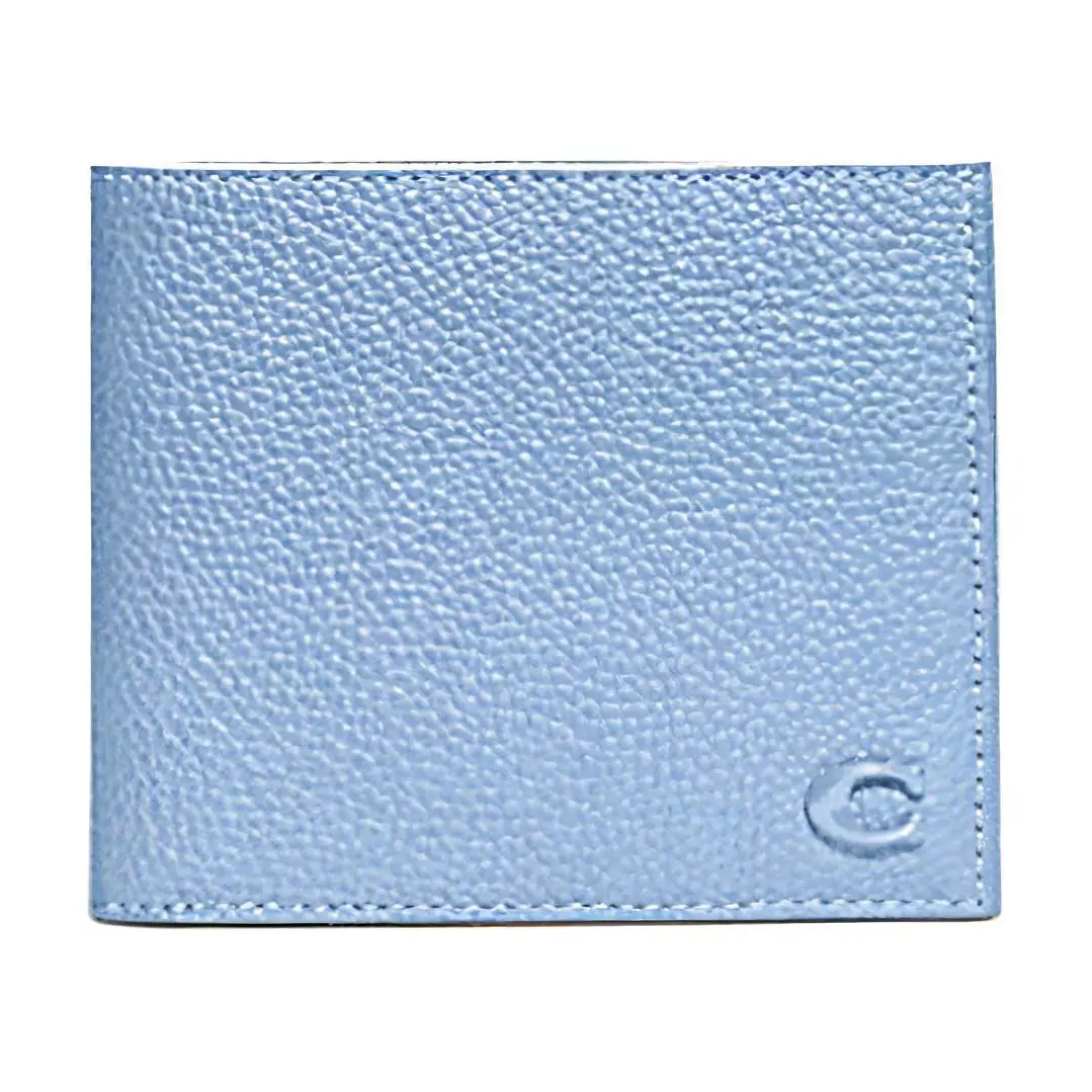 COACH Billfold Wallet for Women – Pebbled Leather Fold Wallet in Blue