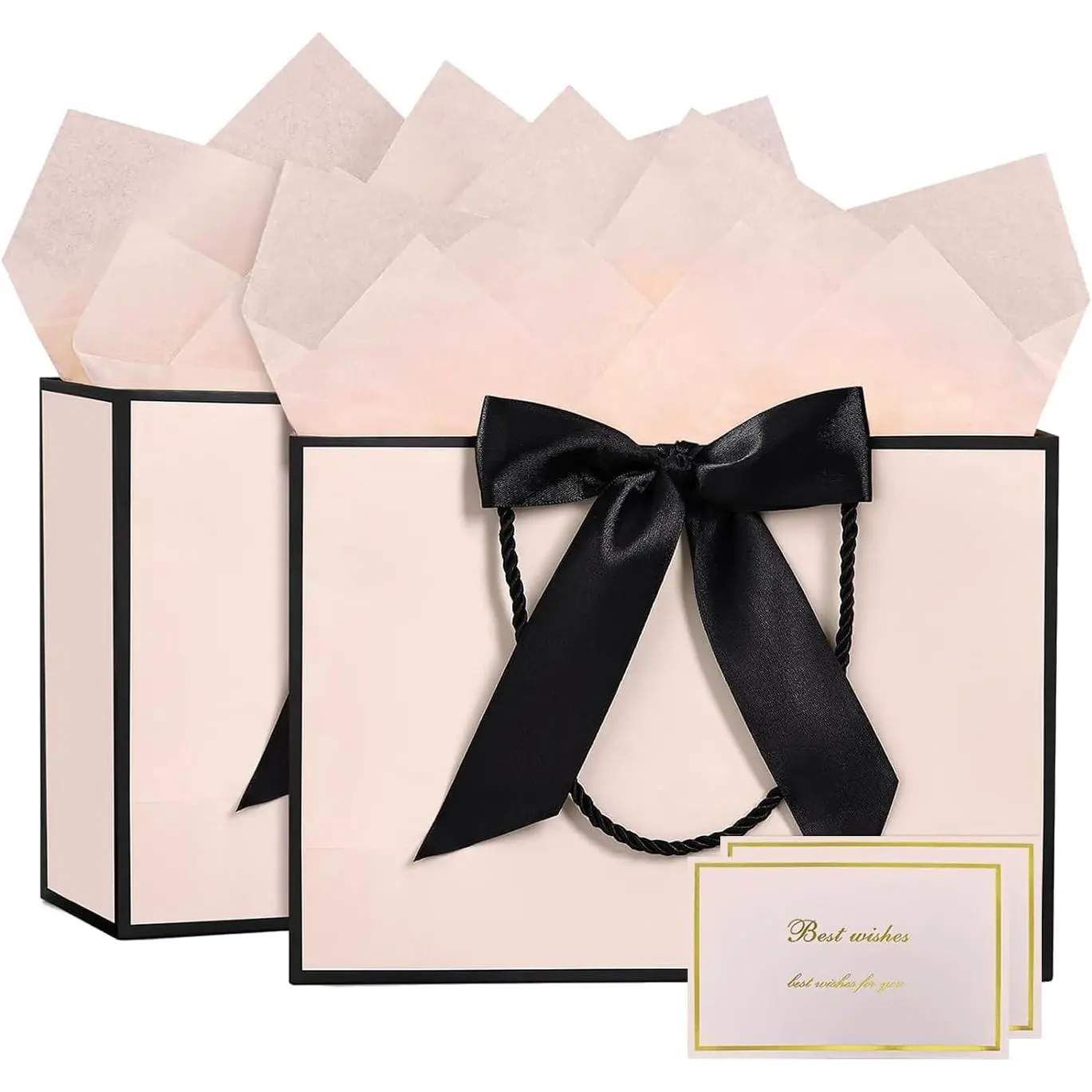 Large  Bags,2Pcs Paper  Bag with 4 Tissue Paper and 2 Greeting Cards, Present Bags with Handles for Women Girls Bridesmaid Birthday Valentines Wedding Party, Mother's Day, Father's Day (12.6" x 9.84" x 4") (C)