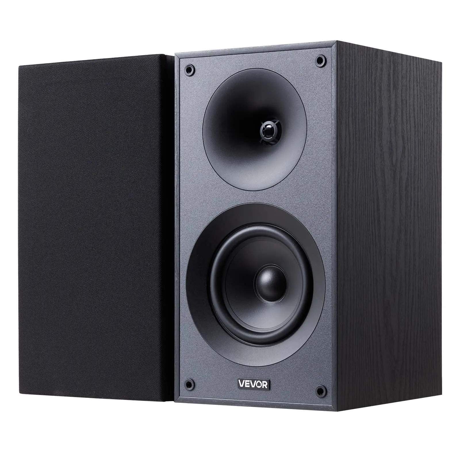【DealsForYouDays】VEVOR Compact Passive Bookshelf Speakers (1 Pair), 300W Audio Amplifier Compatible, 5.25-Inch Woofer, 1-Inch Tweeter, Detachable Grille, 65Hz-20KHz Frequency Response, Wooden Enclosure for Home Theater