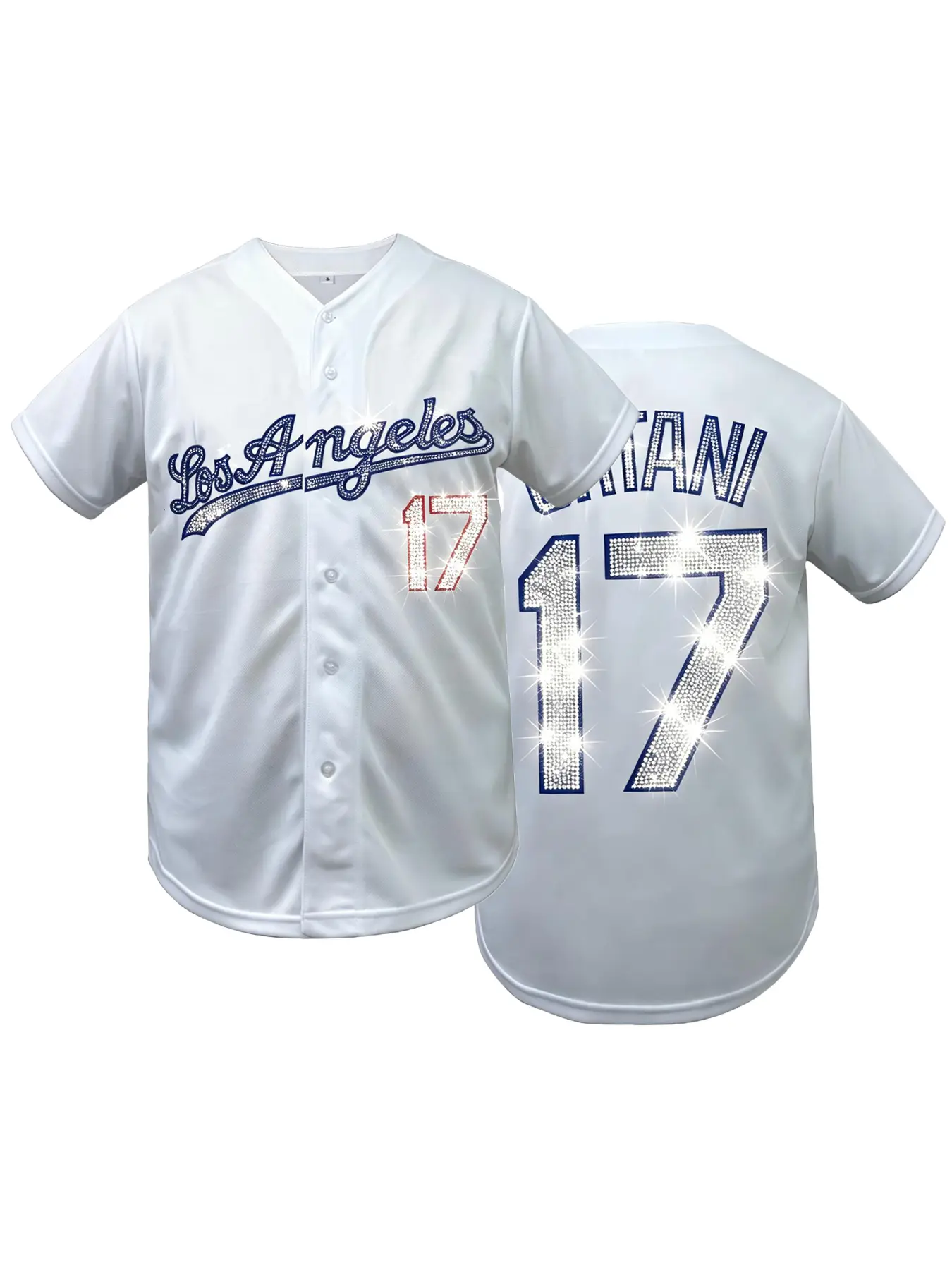 Viral Bling Rhinestone Los Angeles 17 Casual Baseball Jersey Unisex Sparkly Game Day Party Top