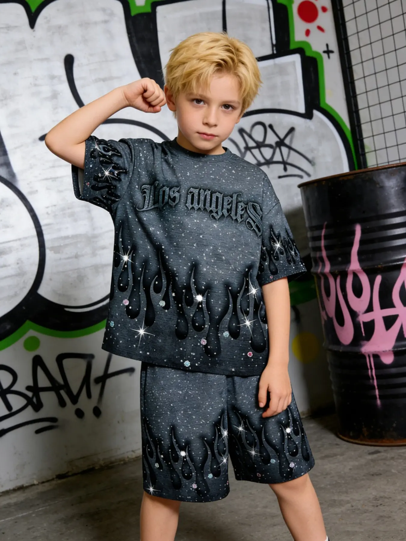 American Style Short Sleeve Graphic Print Set, Boy Fashion 2-Piece, Y2K Hip-Hop Letter Tee, Summer Outdoor Casual Wear