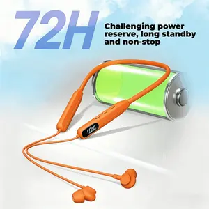 72H Battery Life Wireless Neckband Earphones Bluetooth 5.4 Low Latency Gaming Headset LED Display Sports Running Earbuds with SD Card Slot Vocal Monitor