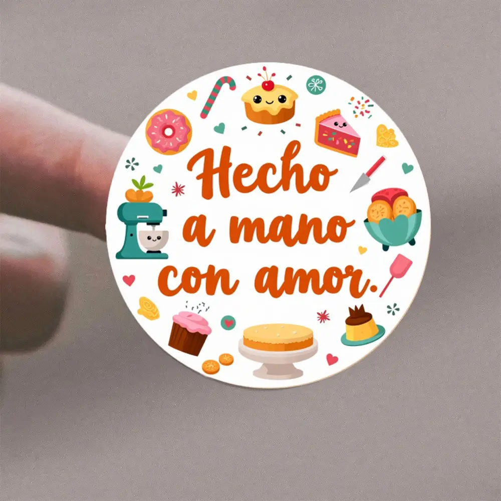 72 Round Cake Decoration Stickers, Text 'hecho a Mano Con Amor', Baking Tools & Dessert Design, Suitable for Bakery Packaging & Gift Tags