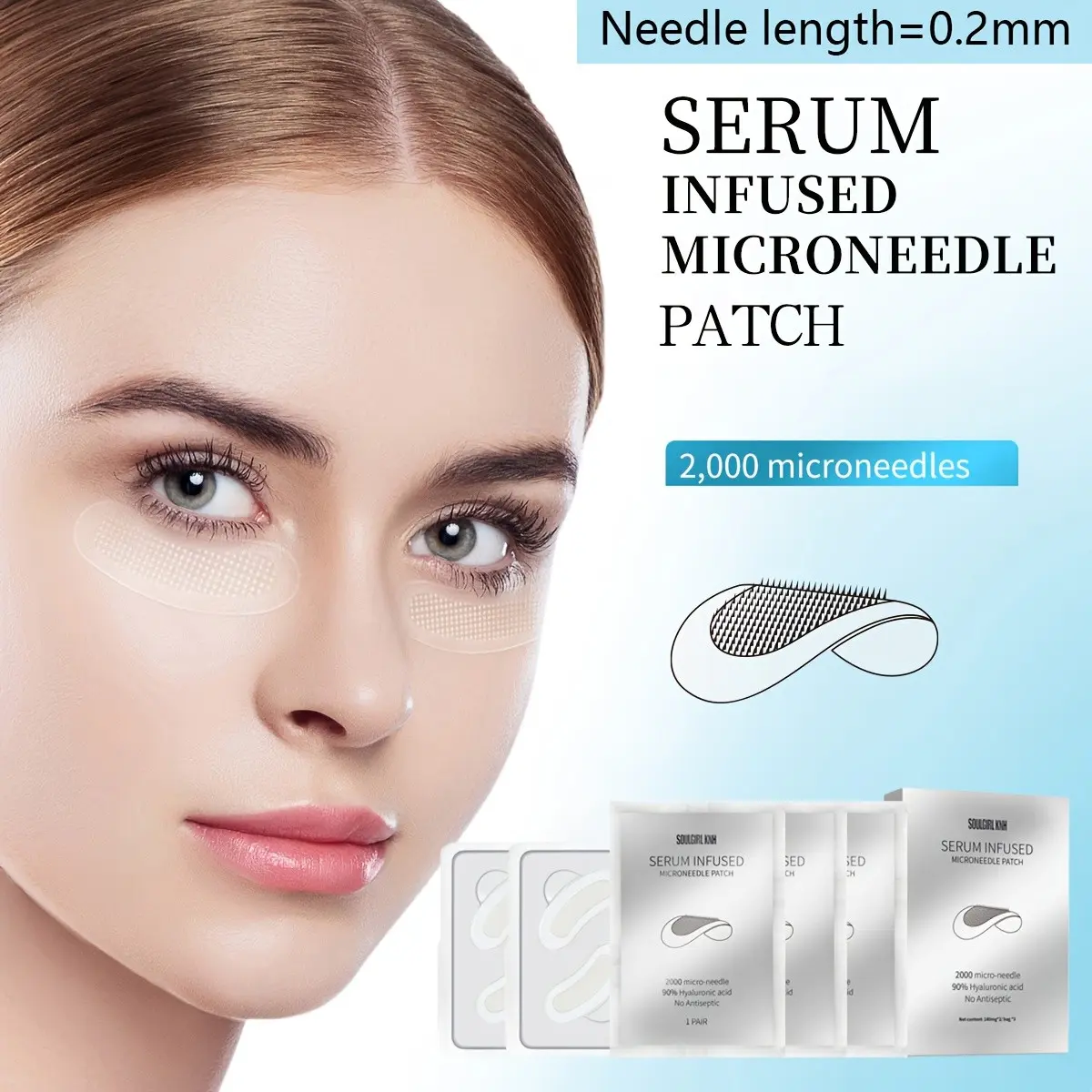 6-Piece Hyaluronic Acid Micro Needle Eye Mask, Microneedling Eye Patch, Deep Moisture Infusion, Firming Essence Patches, 0.2mm Needles for Eyes, Face, Nose
