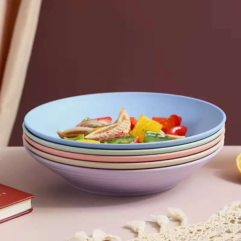 5pcs Set 9-Inch Deep Dinner Plates, Large Capacity Pasta Dessert Salad Plates, Serving Plates, Home Dorm Kitchen Dining Party Tableware, 5 Colors Dinnerware