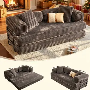 81" Boneless Couch with Fixed-Shape Frame, Folding Convertible Sofa Bed, Sectional Sofa Set, Loveseat Sleeper with Pull Out Bed, Lazy Sofa Modular Futon Couch for Living Room Bedroom Lounge Studio