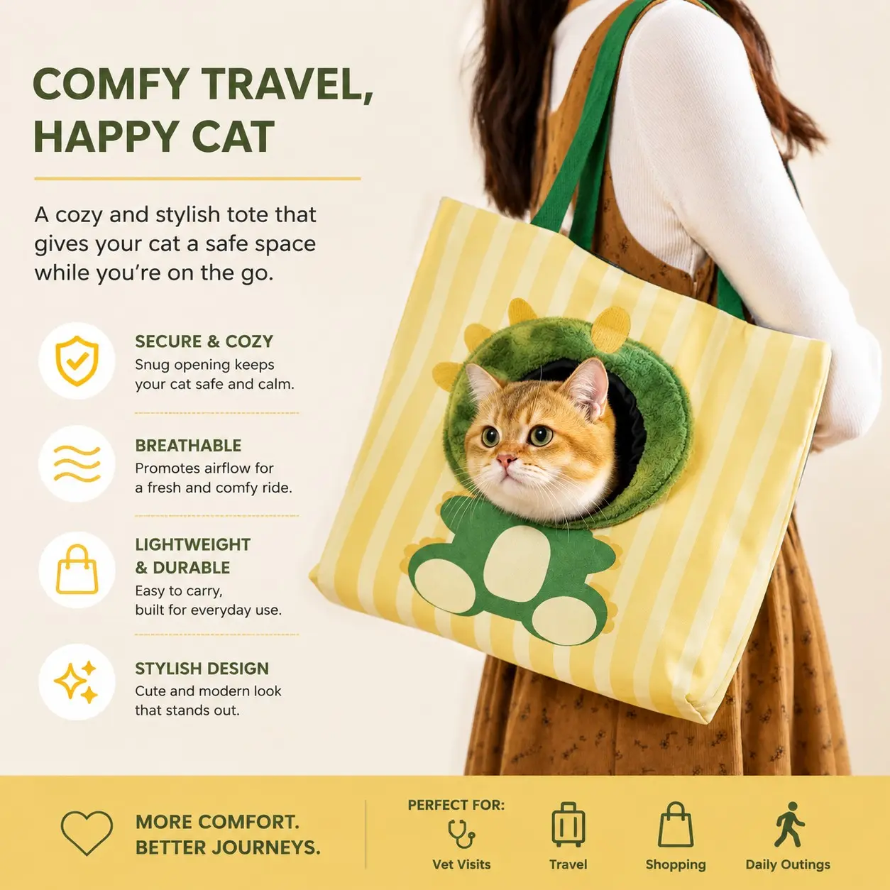 Cat Travel Handbag, Comfortable Breathable Pet Backpack, Lightweight Portable, Ideal for Vet Visits, Shopping, Outdoor Activities, Daily Use
