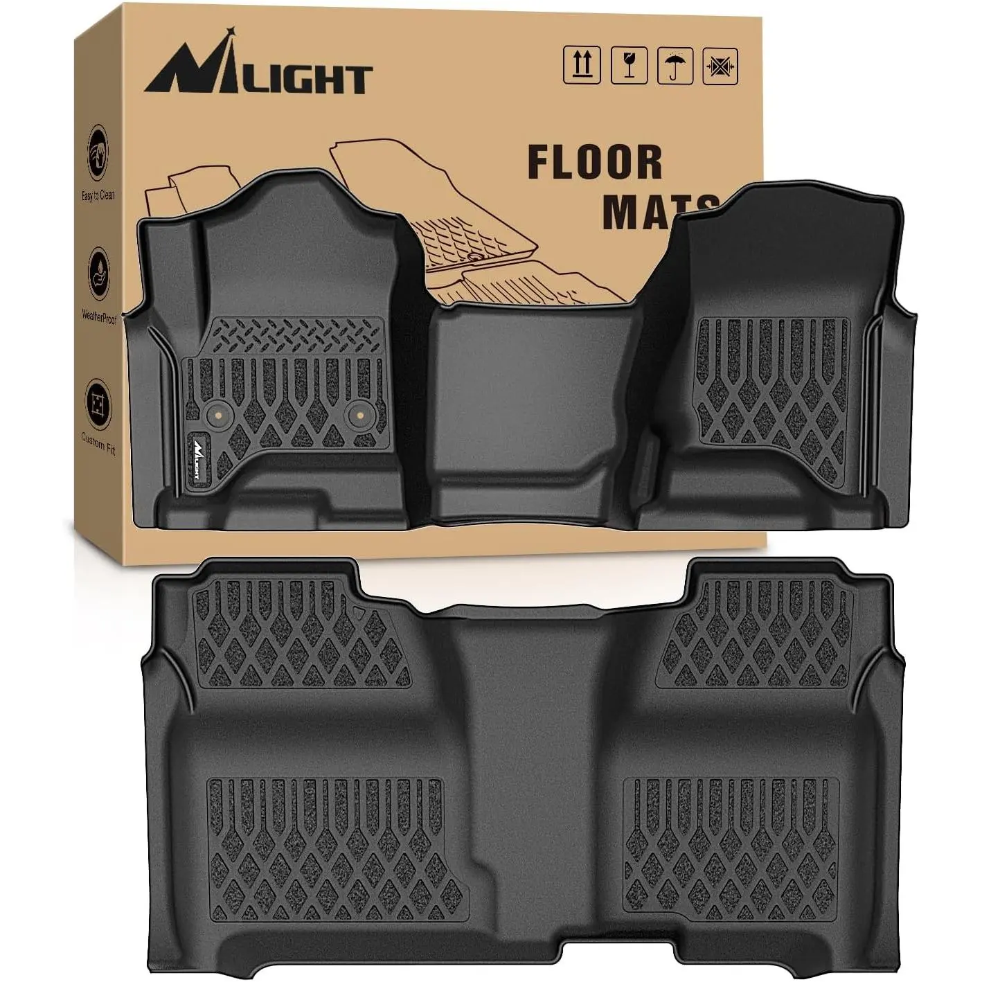 Niligft TPE Floor Mats for Chevy Silverado GMC Sierra 1500 Crew Cab 2014-2018, Chevrolet Silverado Sierra 2500HD 3500HD 2015 2016 2017 2018 2019 All Weather Custom Fit Heavy Duty Floor Liners