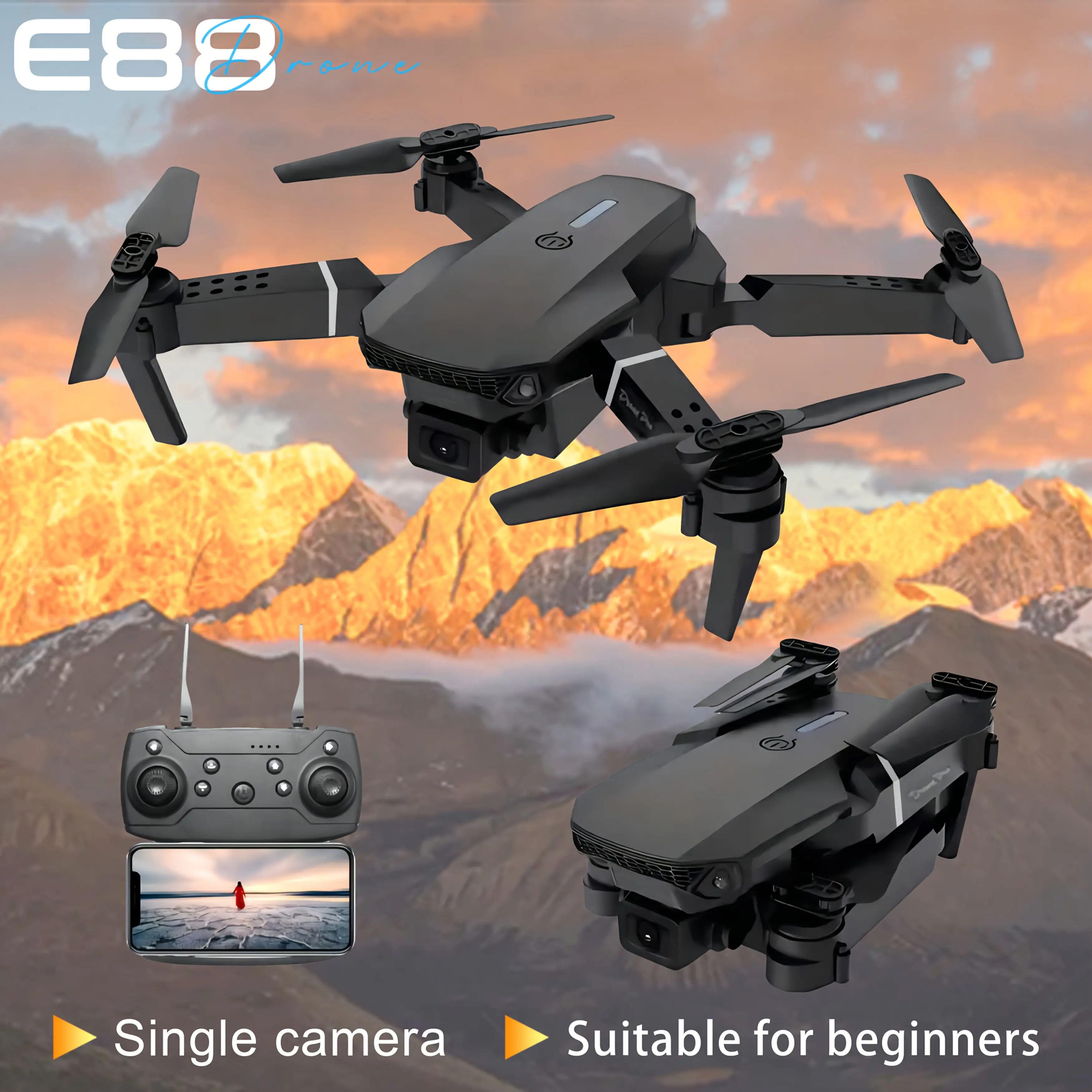 E88 drone, single lens, rechargeable battery, remote control drone, dual batteries, gift for beginners, birthday/holiday gift