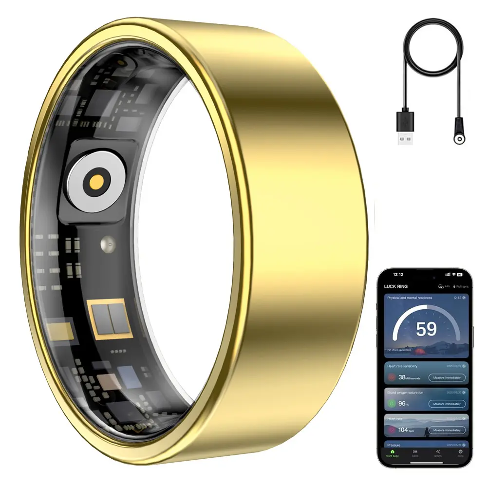 Smart Ring Heart Rate Blood Oxygen Sleep Monitor Step Counter Health Tracker with HRV Pressure Detection Camera Function Fitness Bracelet for Women Men
