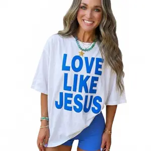 Oversized Cotton Jesus T-Shirt - Love Like Jesus Puff Printed Camo Casual Sports Top, Comfortable Fabric Sports & Outdoor Apparel