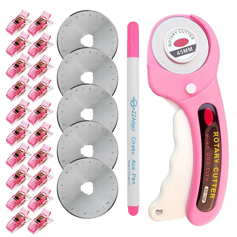 45mm Rotary Cutter Set, Includes 1 Cutter, 5 Blades, 20 Sewing Clips, 1 Marker, DIY Sewing Tools, Sewing Accessories and Supplies, Sewing Products, Sewing Kit