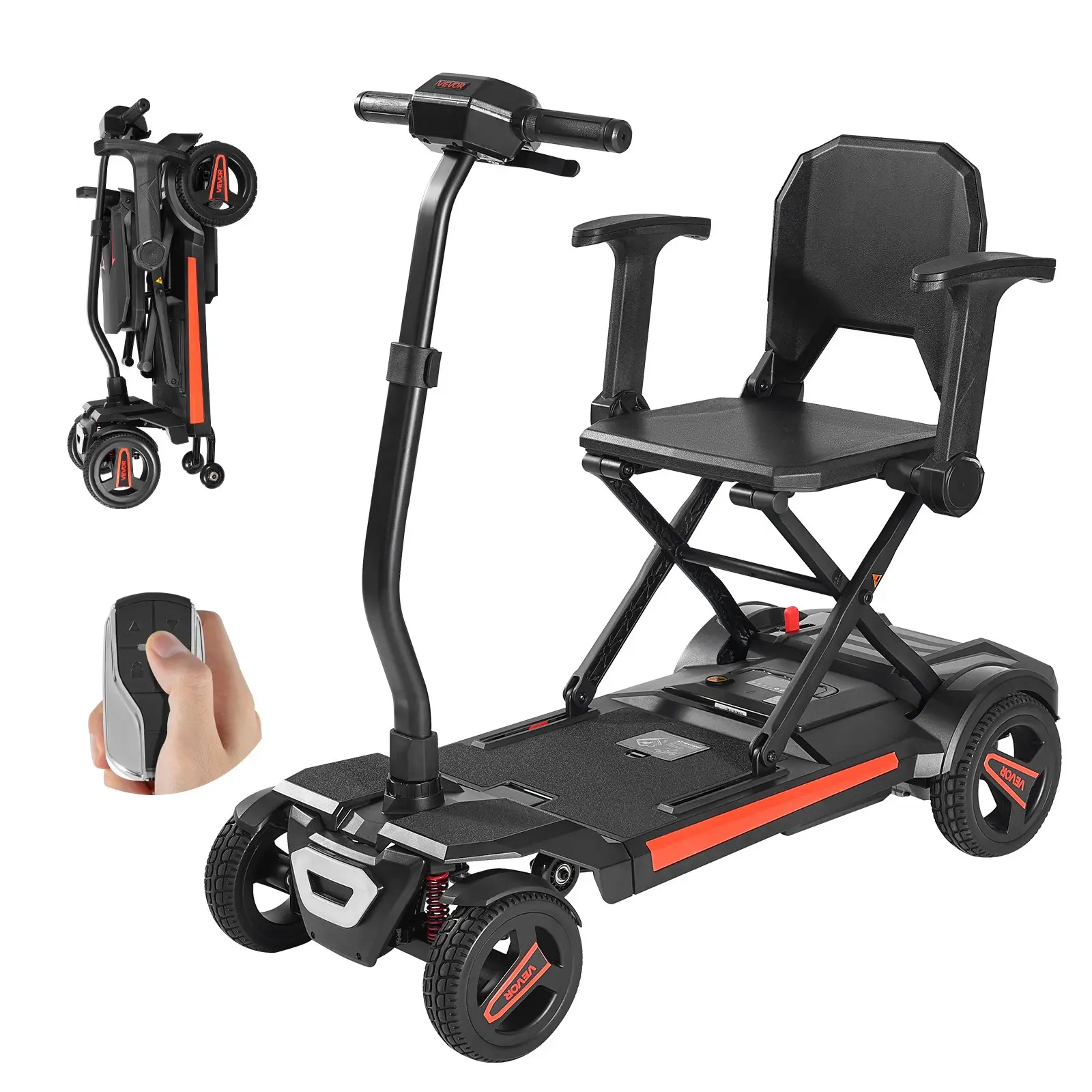 VEVOR Unisex 4-Wheel Electric Mobility Scooter for Adults, Compact Auto-Fold Traveling Scooter with Remote Control, NFC Keys, Long Range, 265LBS Load Capacity, Adjustable Handle