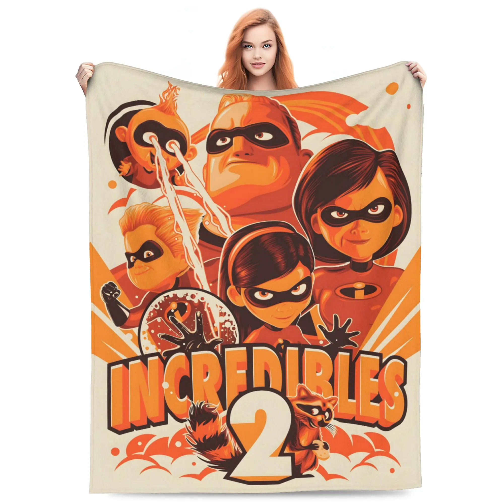 Disney Classic The Incredibles Cozy Soft Warm Flannel Fleece Throw Blanket - Vintage Cartoon Superhero Family Pattern, Decorative Bedroom Room Decor, Superhero Gift for Kids, Cozy Blanket Throw, Soft Warm Throw