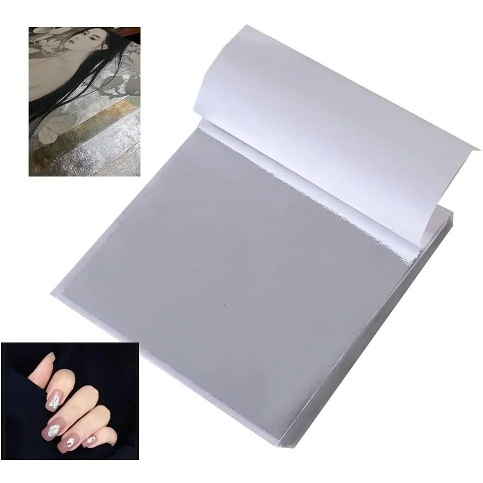 100 Pieces Silver Aluminum Leaf Sheets - Metallic Foil, 3.15×3.35 Inches, for Art Painting Crafts Gilding Furniture Decoration Frames, Aluminum Foil, Metallic Leaf