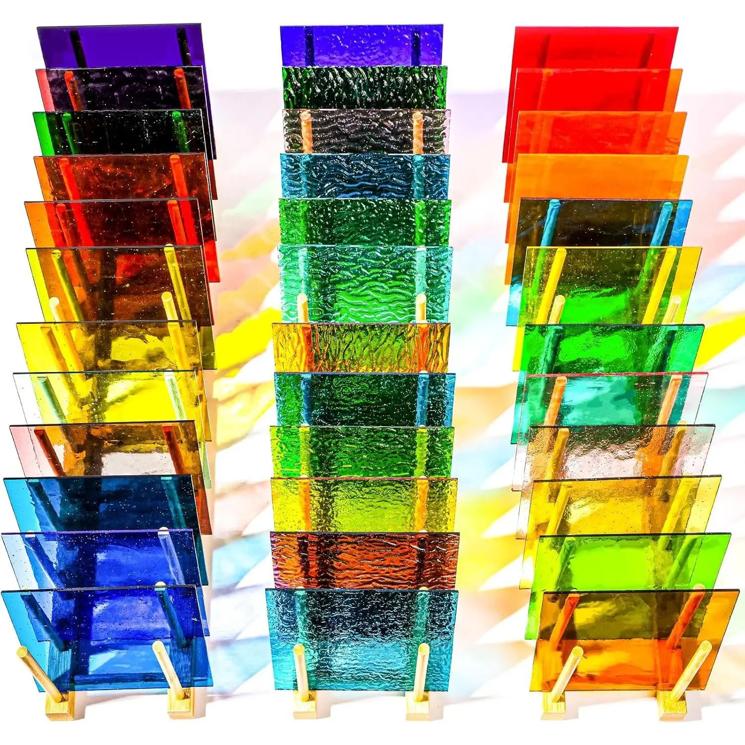36 Sheets Transparent Stained Glass, 4 x 6 Inch Bulk Mosaic Glass Tiles, Assorted Colors Cathedral Art Glass for Stained Glass Making Projects