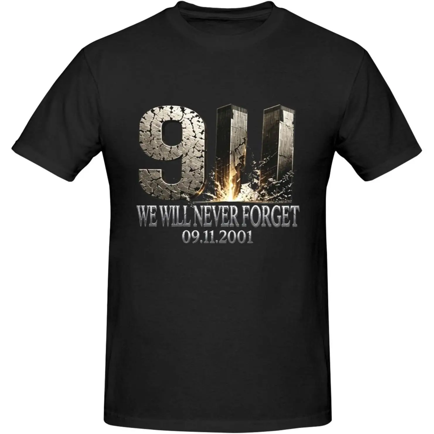 9/11 Never Forget Memorial T-Shirt for Men, Casual Short Sleeve Breathable Cotton Graphic Remembrance Top, Shortsleeve, Fit, Fabric, Round Neck, Piece