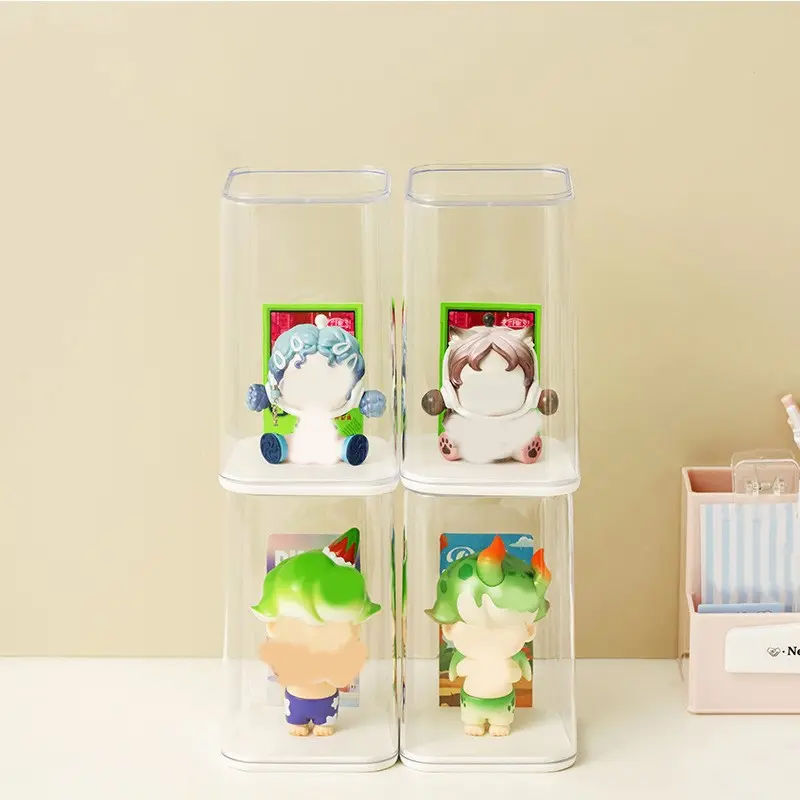 4-Pack Dustproof Figure Display Boxes, Individual Compartment Figure Storage Organizers, Stackable & Spliceable Design, Sturdy Anti-Tipping Multi-Layer Stacking, Ideal for Action Figures, Miniature Models & Small Collectibles