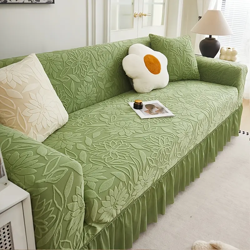 2026 New Camellia Ruffled Sofa Cover, Couch Slipcover, Slipcover For Sofa, Full-cover Universal Polar Fleece Slipcover, Anti-scratch & All-season Integrated Style, Sofa Slipcovers