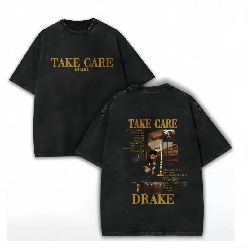 washed cotton,Drake "Take Care" Acid Washed T-Shirt & Tanktop – Y2K Retro Vintage rap Music Graphic Tee, Oversized Unisex Soft Cotton Streetwear, Fan Lover Gift OT7 LP3,funny graphic tee, men’s trendy t-shirts, deals, humorous