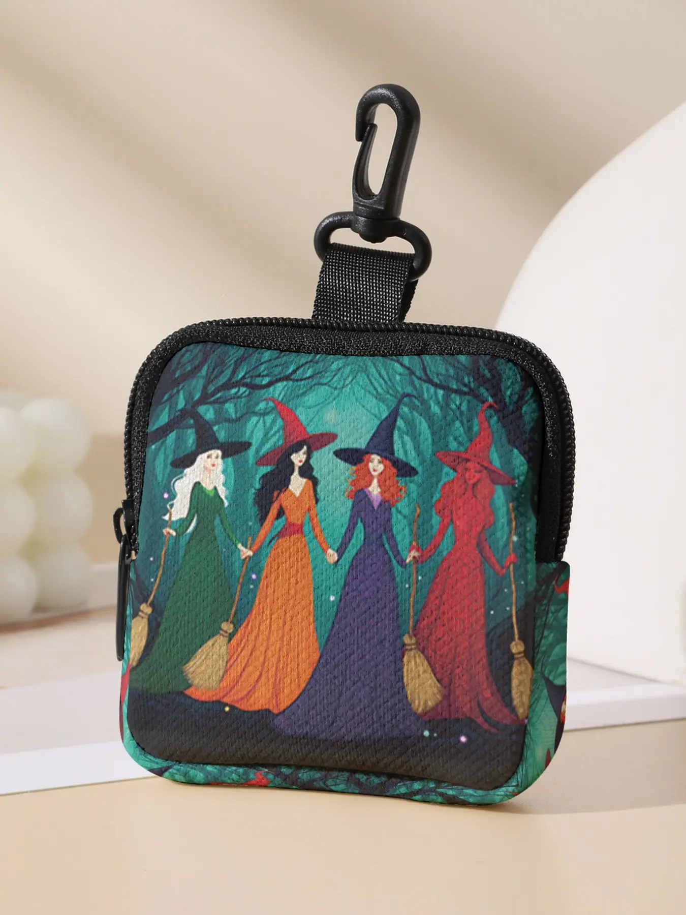 Witch Pattern Coin Wallet, Multi-Functional Storage Bag, Durable Polyester, Digital Print, Key Card Holder, Ideal Gift