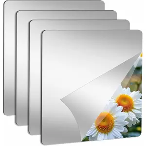 4 Pack Wall Mirror Full Length, 11.8" x 11.8" Flexible Acrylic Mirror Tiles, Small Plastic Frameless Non-Glass Stick on Espejos Stickers for Bedroom Home Gym Door