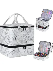 42-Compartment Marble Texture Nail Polish Organizer, Cosmetics Bag, Large Capacity, Holds Various Manicure Supplies, Perfect Gift for Friends and Yourself