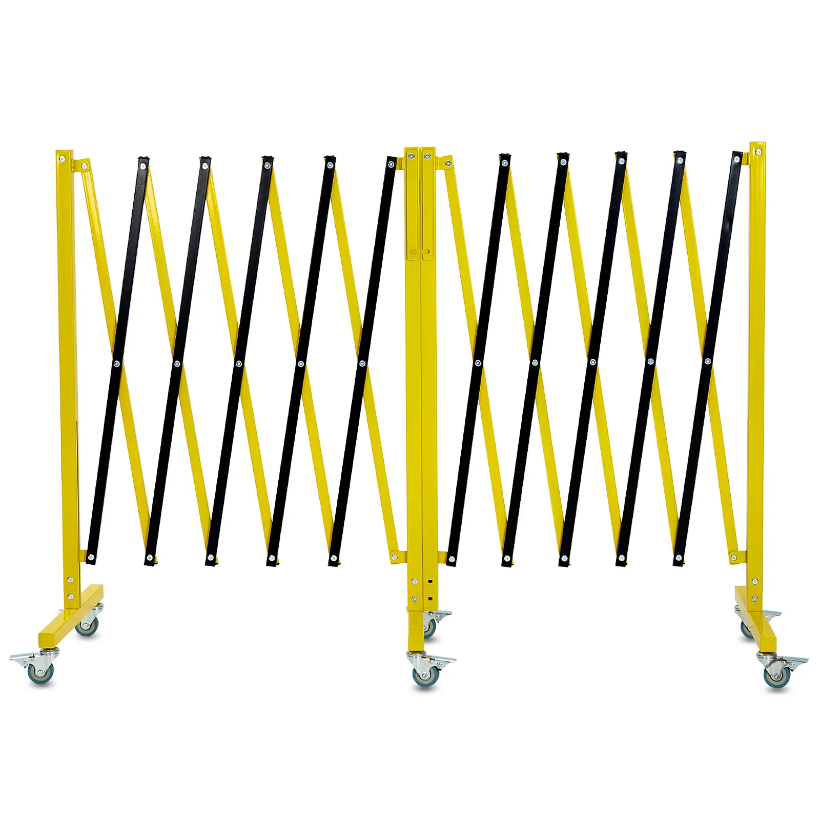 Expandable Metal Safety Barricade with Wheels - 20FT Folding - Heavy Duty Security Barrier for Construction, Crowd Control, Driveways, Parking Lots, Warehouses, Events - Portable Yellow & Black Design